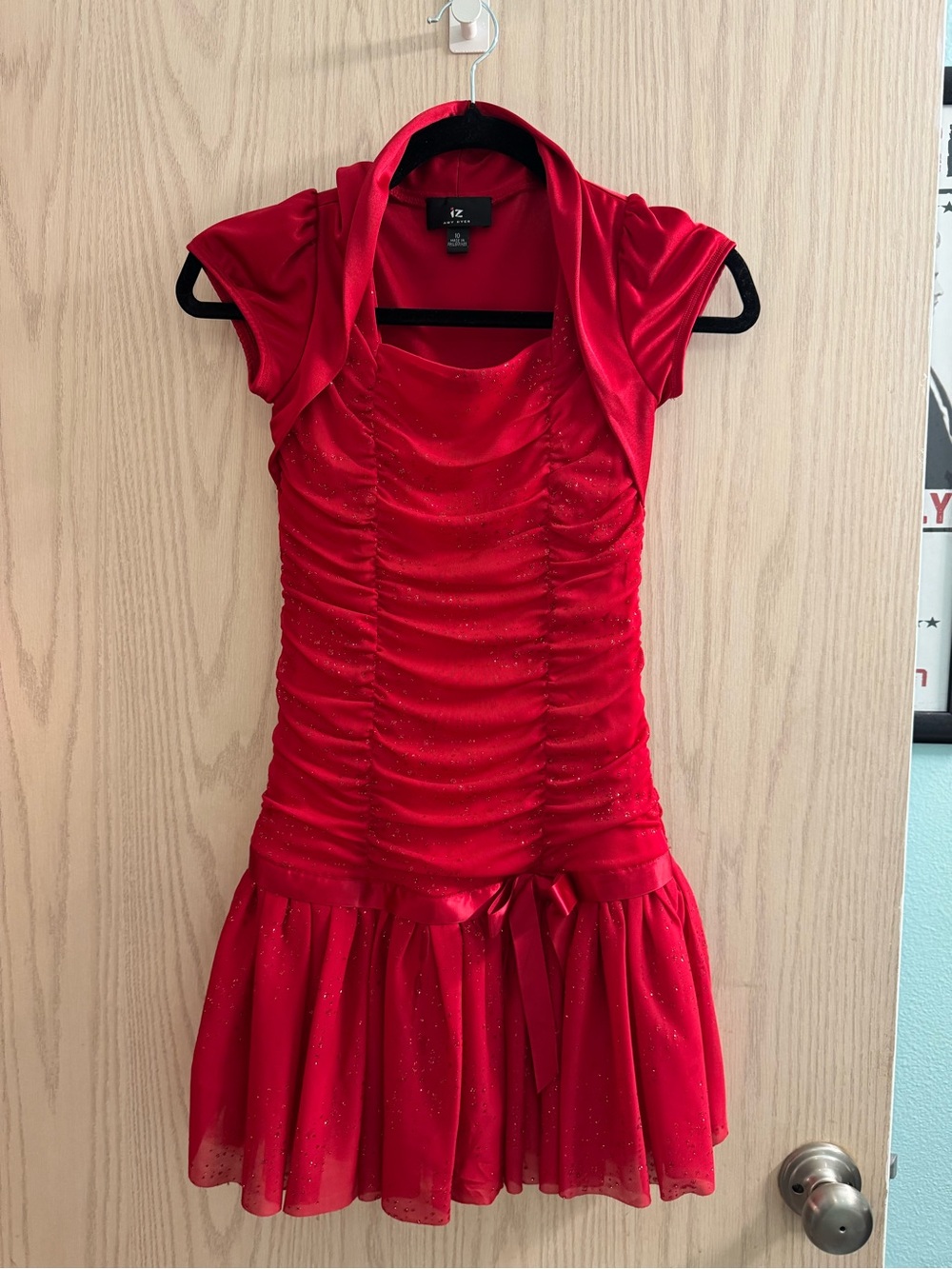 Y2K IZ AMY Byer Red Ruched Mini Dress with Bow Accent